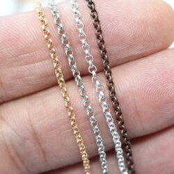 Rolo Chain 2 mm Gold, Silver, Copper, Rose Gold, Wholesale Jewelry Chain - 1 M