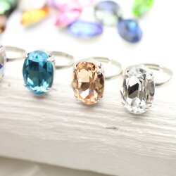 Swarovski Crystal Ring, Oval Cocktail Ring, Sparkly Crystal Ring, Statement Ring, Large Oval Ring, Adjustable Silver Ring