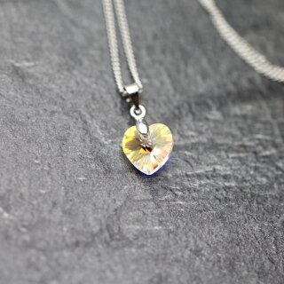 Crystal Silver Night Glam Heart Necklace with 10 mm Swarovski Crystals, handmade