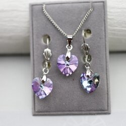 Set Ohrhänger und Kette mit Swarovski Kristall Herz Anhänger 10 mm Swarovski Kristallen, handgefertigt