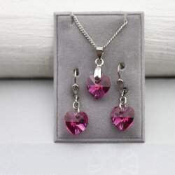 Set Swarovski Crystal Heart Necklace and Earring with 10 mm Swarovski Crystal Pendant, handmade