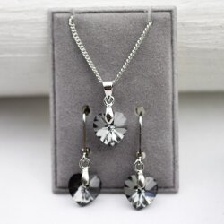 Set Swarovski Crystal Heart Necklace and Earring with 10 mm Swarovski Crystal Pendant, handmade