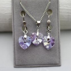 Set Swarovski Crystal Heart Necklace and Earring with 10 mm Swarovski Crystal Pendant, handmade