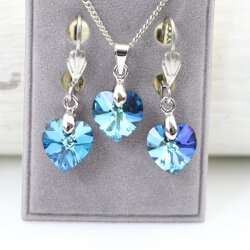 Set Swarovski Crystal Heart Necklace and Earring with 10 mm Swarovski Crystal Pendant, handmade