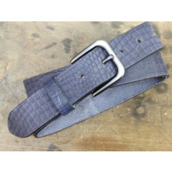 Leather Belt with Buckle Handmade, Classic Casual 100% Full Grain Leather Belt 4 cm, - Croco Look Blau Matt