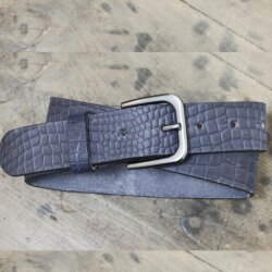 Leather Belt with Buckle Handmade, Classic Casual 100% Full Grain Leather Belt 4 cm, - Croco Look Blau Matt