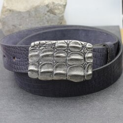 Leather Belt with Buckle Handmade, Classic Casual 100% Full Grain Leather Belt 4 cm, - Croco Look Blau Matt