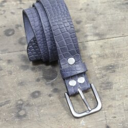 Leather Belt with Buckle Handmade, Classic Casual 100% Full Grain Leather Belt 4 cm, - Croco Look Blau Matt