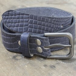 Ledergürtel mit Wechselschnalle Ledergürtel, 4 cm, 100 % Büffelleder - Croco Look Blau Matt