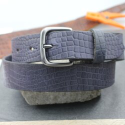 Ledergürtel mit Wechselschnalle Ledergürtel, 4 cm, 100 % Büffelleder - Croco Look Blau Matt