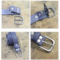 Leather Belt with Buckle Handmade, Classic Casual 100% Full Grain Leather Belt 4 cm, - Croco Look Blau Matt