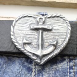 Rustical Silver Anchor on Heart Belt buckle, with knurled border