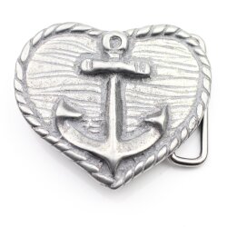 Rustical Silver Anchor on Heart Belt buckle, with knurled border