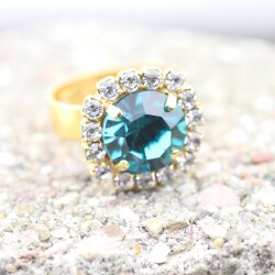 Rhinestone Ring mit 10 mm Swarovski Crystal, Gold Cocktail Crystal Ring