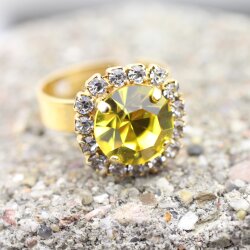 Rhinestone Ring mit 10 mm Swarovski Crystal, Gold Cocktail Crystal Ring