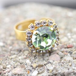 Rhinestone Ring mit 10 mm Swarovski Crystal, Gold Cocktail Crystal Ring