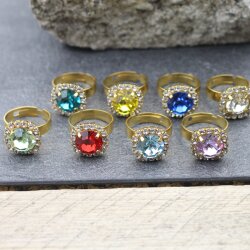 Rhinestone Ring mit 10 mm Swarovski Crystal, Gold Cocktail Crystal Ring