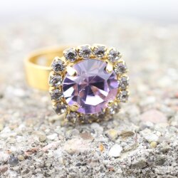 Rhinestone Ring mit 10 mm Swarovski Crystal, Gold Cocktail Crystal Ring