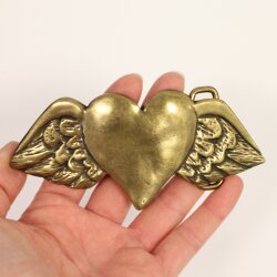 Antique Brass Belt Buckle Heart with wings Buckle