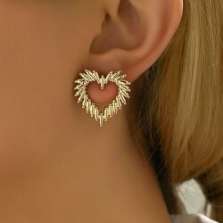 Stainless Steel Heart Earrings, 100% waterproof jewelry 18 K yellow gold-plated stainless steel