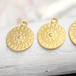 5 Pieces Mandala Pendant in matte gold – 22mm, Boho-Style Jewelry Piece