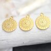 5 Pieces Mandala Pendant in matte gold – 22mm, Boho-Style Jewelry Piece