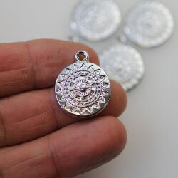 5 Pieces Mandala Pendant in Rhodium – 22mm, Boho-Style Jewelry Piece