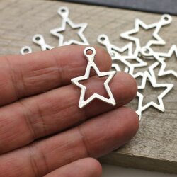 10 pc Star Pendants in Antique Silver - Zamak for DIY...