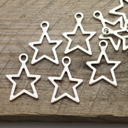 10 pc Star Pendants in Antique Silver - Zamak for DIY Earrings & Necklaces | Wholesale Jewelry Supplies