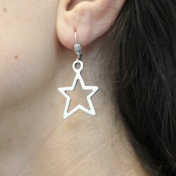 Handmade Silver Tone Open Star Drop Earrings