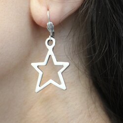 Handmade Silver Tone Open Star Drop Earrings