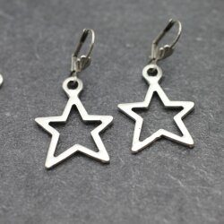 Handmade Silver Tone Open Star Drop Earrings