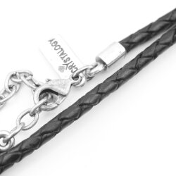 4mm Braided Leather Cord Necklace, Sterling Silver Plated Ends, Lobster Clasp