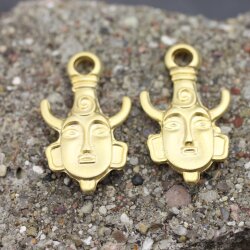 2 Pcs. African Tribal Face Charms, Matte Gold Pendants,...