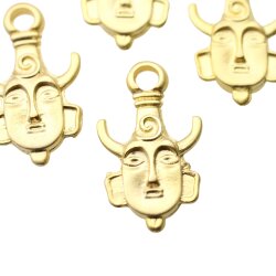 2 Pcs. African Tribal Face Charms, Matte Gold Pendants,...