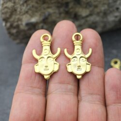 2 Pcs. African Tribal Face Charms, Matte Gold Pendants, Necklace Dangles, Earring Findings, Unique Tribal Face Pendants