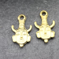 2 Pcs. African Tribal Face Charms, Matte Gold Pendants, Necklace Dangles, Earring Findings, Unique Tribal Face Pendants