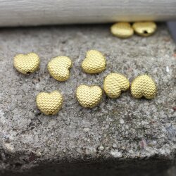 10 Pcs. Small Matte Gold Heart Spacer Beads, Brass Heart Findings, Minimalist Jewelry Supplies