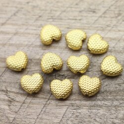 10 Pcs. Small Matte Gold Heart Spacer Beads, Brass Heart Findings, Minimalist Jewelry Supplies