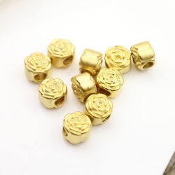 5 Pcs. Matte Gold Rose Beads, Brass Flower Spacer Beads,...