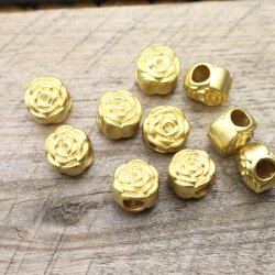 5 Pcs. Matte Gold Rose Beads, Brass Flower Spacer Beads,...