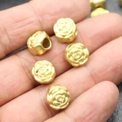 5 Pcs. Matte Gold Rose Beads, Brass Flower Spacer Beads, Jewelry Making Supplies