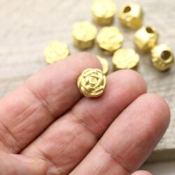 5 Pcs. Matte Gold Rose Beads, Brass Flower Spacer Beads, Jewelry Making Supplies