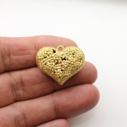 1 Pcs. Vintage Style Matte Gold Heart Pendant, Floral...