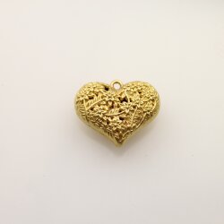 1 Pcs. Vintage Style Matte Gold Heart Pendant, Floral Filigree Charm, Romantic Jewelry Supply