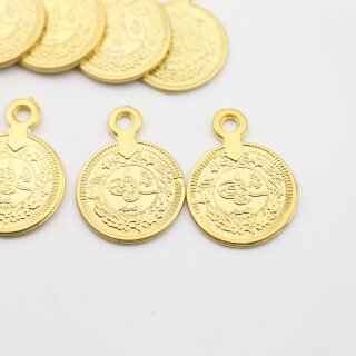 5 Pcs. Ottoman Empire Tugra Coin Pendant, Gold Plated Historical Charm, Cultural Jewelry Supply