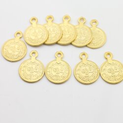 5 Pcs. Ottoman Empire Tugra Coin Pendant, Gold Plated Historical Charm, Cultural Jewelry Supply