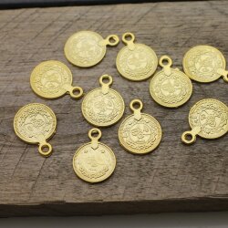 5 Pcs. Ottoman Empire Tugra Coin Pendant, Gold Plated Historical Charm, Cultural Jewelry Supply