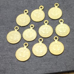 5 Pcs. Ottoman Empire Tugra Coin Pendant, Gold Plated Historical Charm, Cultural Jewelry Supply