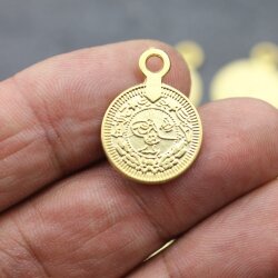 5 Pcs. Ottoman Empire Tugra Coin Pendant, Gold Plated Historical Charm, Cultural Jewelry Supply